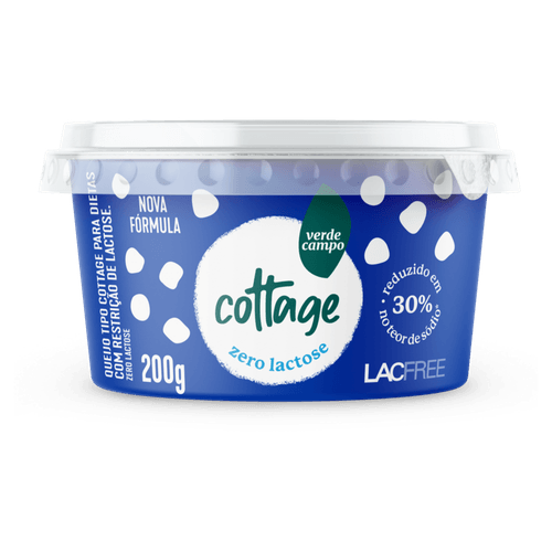 Queijo Tipo Cottage Zero Lactose para Dietas com Restrição de Lactose Verde Campo Lacfree Pote 200g