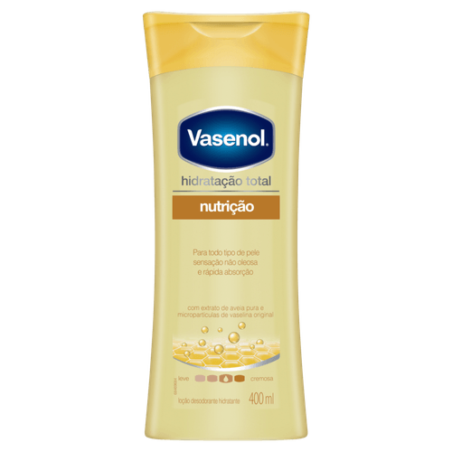 Loção Desodorante Hidratação Total Nutrição com Extrato de Aveia Pura Vasenol Frasco 400ml