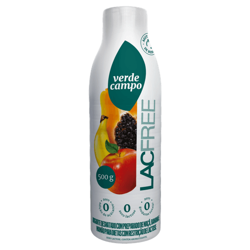 Iogurte Desnatado Maçã, Banana e Mamão Zero Lactose Verde Campo Lacfree Garrafa 500g