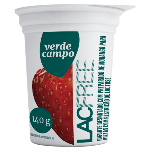 Iogurte Desnatado com Preparado de Morango Zero Lactose para Dietas com Restrição de Lactose Verde Campo Lacfree Copo 140g