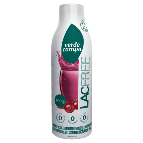 Iogurte Desnatado Cranberry e Goji Berry Zero Lactose Verde Campo Lacfree Garrafa 500g