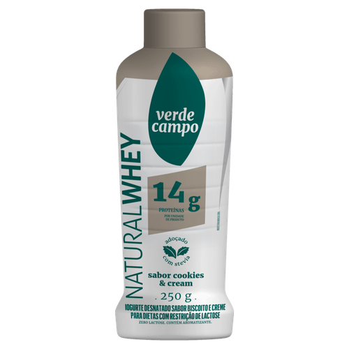 Iogurte Desnatado Cookies &amp; Cream Zero Lactose Verde Campo Natural Whey 14g De Proteína Frasco 250g