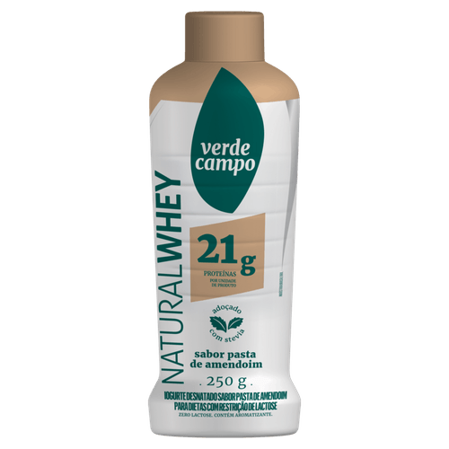 Iogurte Desnatado Pasta de Amendoim Zero Lactose Verde Campo Natural Whey Frasco 250g