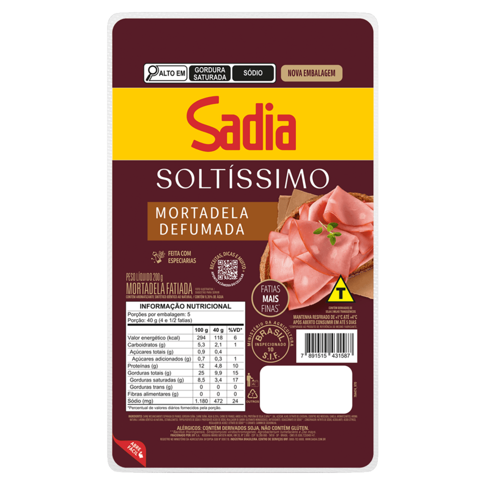MORTADELA SOLTISSIMO SADIA FATIADO 200G