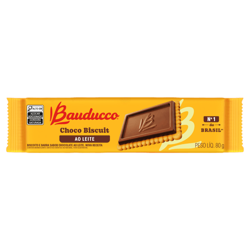 Biscoito e Barra de Chocolate ao Leite Bauducco Choco Biscuit Pacote 80g