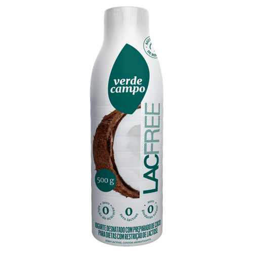 Iogurte Desnatado com Preparado de Coco Zero Lactose para Dietas com Restrição de Lactose sem Adição de Açúcar Verde Campo Lacfree Garrafa 500g