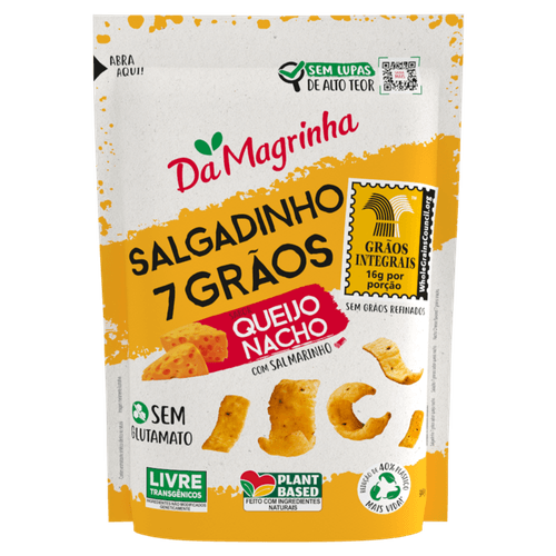 Salgadinho 100% Integral com Sal Marinho Queijo Nacho Da Magrinha 7 Grãos Pouch 30g