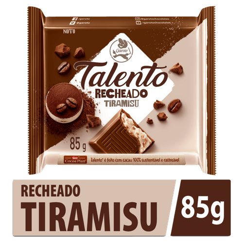 Chocolate ao Leite Recheio Tiramisu Garoto Talento Pacote 85g