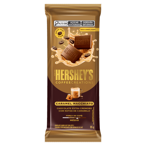 Chocolate com Pedaços de Café Caramel Macchiato Café com Leite e Caramelo Hershey's Coffee Creations Pacote 85g