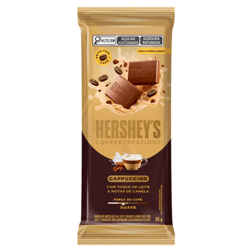 Chocolate Mesclado, ao Leite e Branco com Pedaços de Café Cappuccino, Café com Leite e Chocolate Hershey's Coffee Creations Pacote 85g