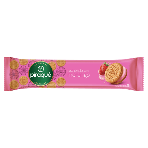 Biscoito Recheio Morango Piraquê Pacote 76g