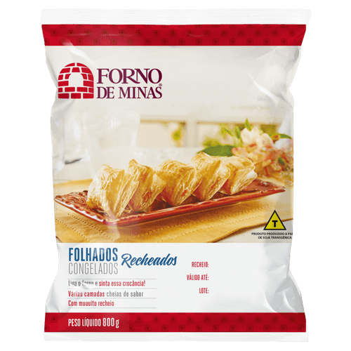 Folhado Congelado Recheio Frango Forno de Minas Pacote 800g