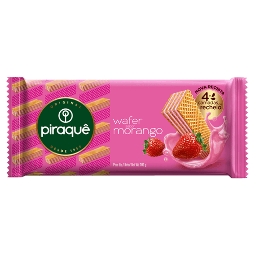 Biscoito Wafer Recheio Morango Piraquê Pacote 100G