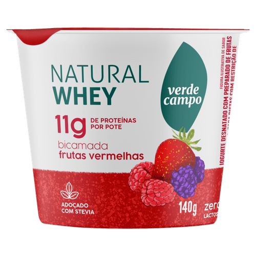 Iogurte Desnatado Bicamada Frutas Vermelhas Zero Lactose Verde Campo Natural Whey Pote 140g