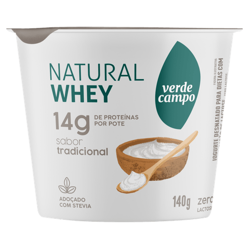 Iogurte Desnatado 14g Proteínas Tradicional Zero Lactose para Dietas com Restrição de Lactose Verde Campo Natural Whey Pote 140g