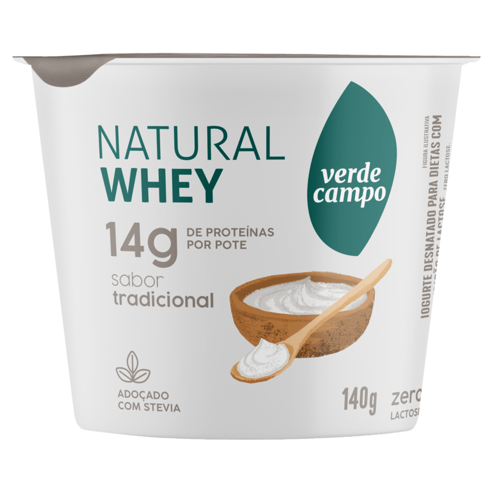 Iogurte Desnatado Tradicional Zero Lactose Verde Campo Natural Whey Pote 140g