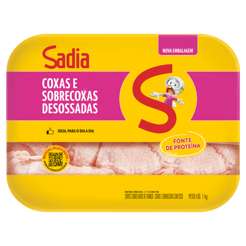 Coxa E Sobrecoxa De Frango Congelada Sem Osso Sadia 1Kg Bandeja