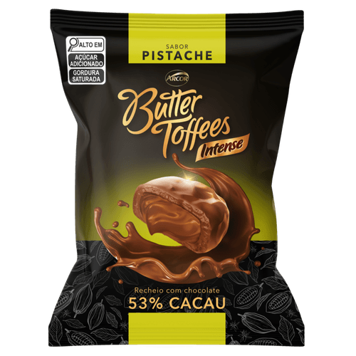 Bala Pistache Recheio Chocolate 53% Cacau Butter Toffees Intense Pacote 400g