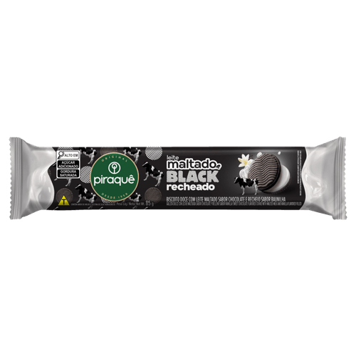 Biscoito Leite Maltado Black Recheio Baunilha Piraquê 85g