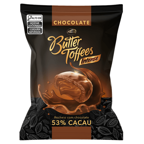Bala Chocolate Recheio Chocolate 53% Cacau Butter Toffees Intense Pacote 400g