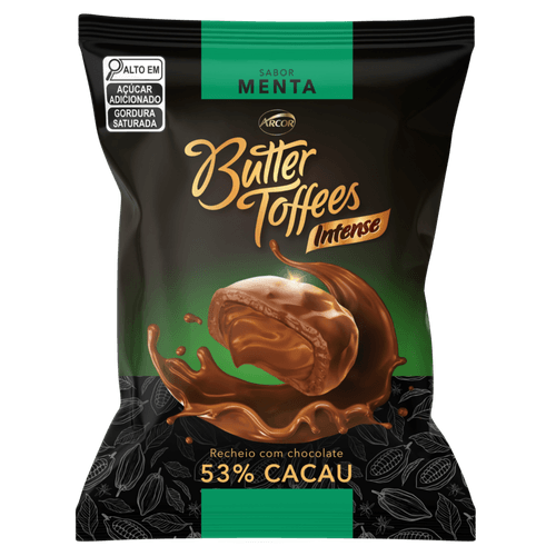 Bala Menta Recheio Chocolate 53% Cacau Butter Toffees Intense Pacote 400g