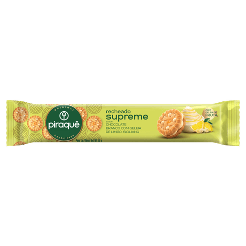 Biscoito Recheio Chocolate Branco Com Geleia De Limão-Siciliano Piraquê Supreme Pacote 80G