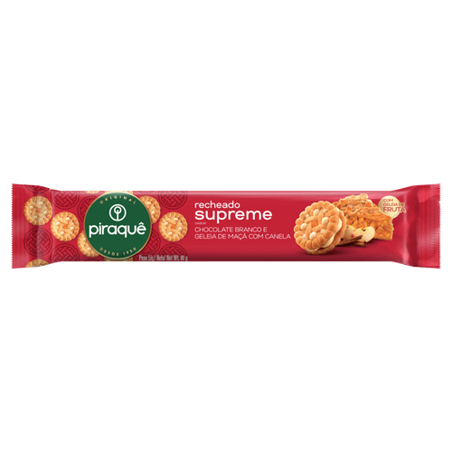 Biscoito Recheio Chocolate Branco E Geleia De Maçã Com Canela Piraquê Supreme Pacote 80G