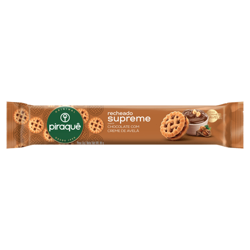 Biscoito Recheio Chocolate Com Creme De Avelã Piraquê Supreme Pacote 80G