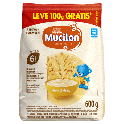 CEREAL INF MUCILON 600G-PC 100G GTS ARROZ/AVEIA
