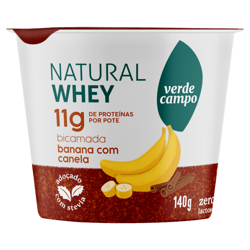Iogurte Bicamada Banana com Canela Zero Lactose Verde Campo Natural Whey Pote 140g