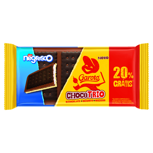 Chocolate Branco e Meio Amargo Recheio Negresco Garoto Chocotrio Pacote 90g Grátis 20%