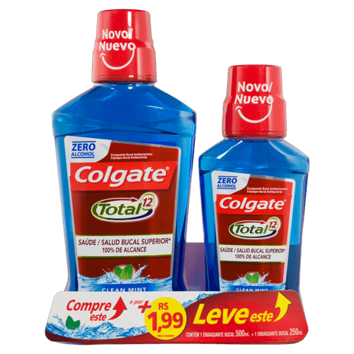 Kit Enxaguante Bucal Colgate Plax Total Clean 500ml + 250ml Embalagem Promocional