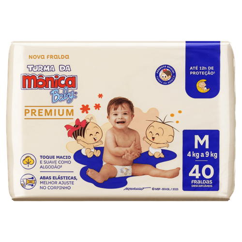Fralda Descartável Turma da Mônica Baby Premium M Pacote 40 Unidades