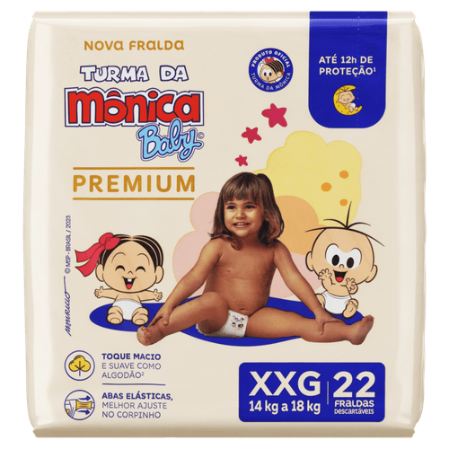 Fralda Descartável Turma da Mônica Baby Premium XXG Pacote 22 Unidades