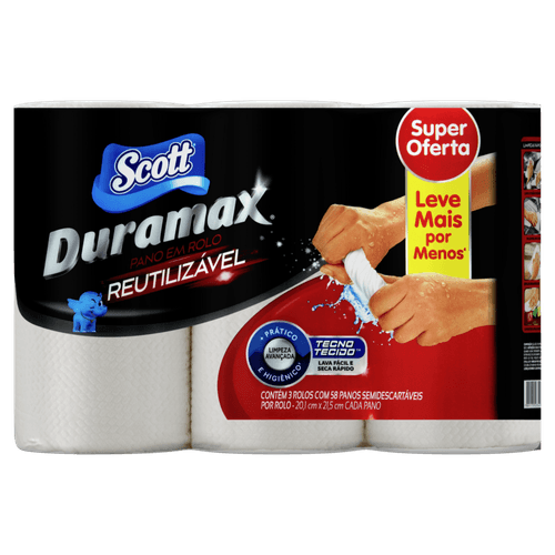 Pano Reutilizável em Rolo Branco Scott Duramax 174 Unidades Leve Mais Pague Menos