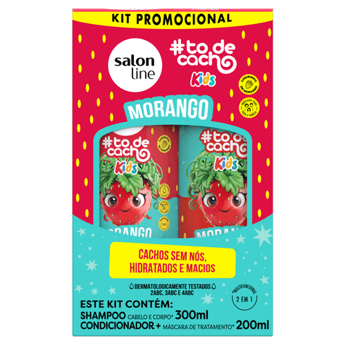 Kit Shampoo 300ml + Condicionador 200ml 2 em 1 Morango Salon Line #To de Cacho Kids