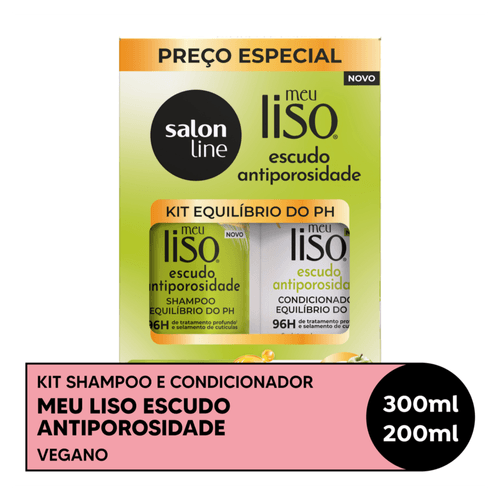 Kit Shampoo 300ml + Condicionador 200ml Maçã-Verde Salon Line Meu Liso Escudo Antiporosidade