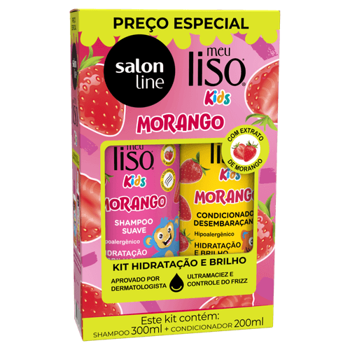Kit Shampoo Suave 300ml + Condicionador 200ml Morango Salon Line Meu Liso Kids