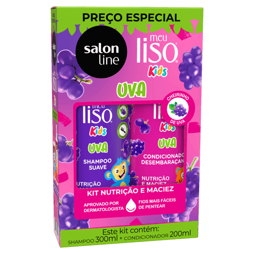 Kit Shampoo Suave 300ml + Condicionador 200ml Uva Salon Line Meu Liso Kids