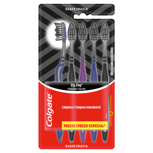 Escova Dental Macia Carvão Colgate Zig Zag 5 Unidades