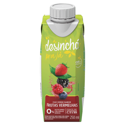 Chá Verde Frutas Vermelhas Zero Açúcar Desinchá pra Já Caixa 250ml