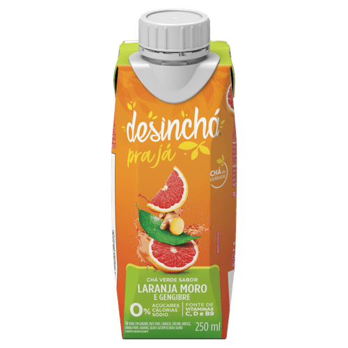 Chá Verde Laranja Moro e Gengibre Zero Açúcar Desinchá pra Já Caixa 250ml
