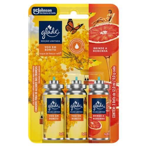 Kit 2 Odorizadores de Ambiente Voo em Bonito + 1 Brinde a Noronha Glade Toque de Frescor 12ml Cada Refil