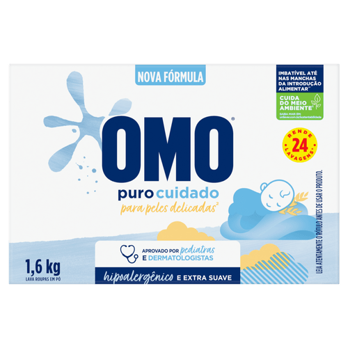 Lava-Roupas Pó Omo Puro Cuidado Caixa 1,6kg