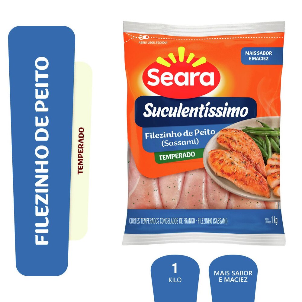 Filezinho de Frango Sassami Temperado linha Congelados & Soltinhos IQF Seara 1kg