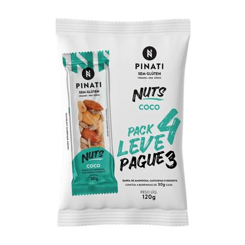 Barra de Nuts Pinati Coco Vegana Sem Glúten 120g com 4 Unidades