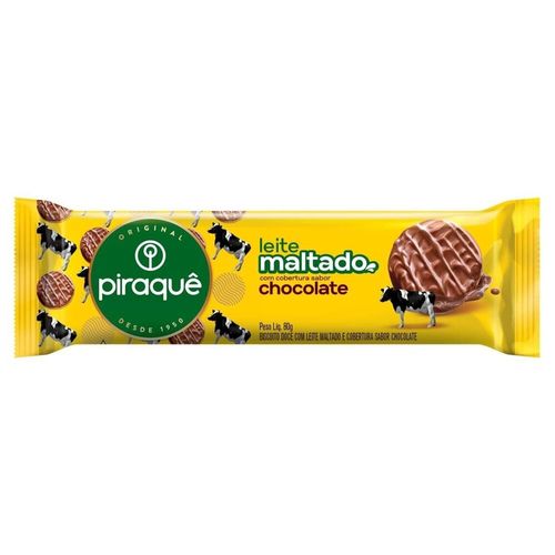 Biscoito Leite Maltado Cobertura Chocolate Piraquê 80g