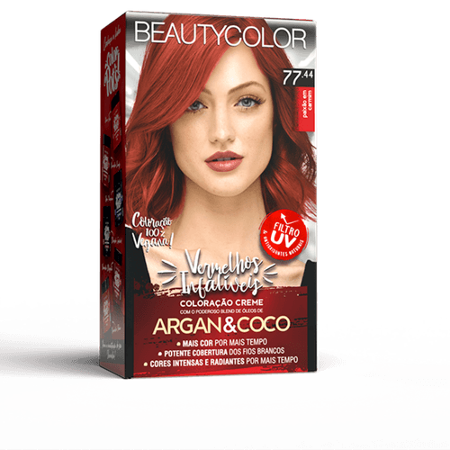 Tintura Permanente Kit Creme 77.44 Vermelho Sedução Beauty Color
