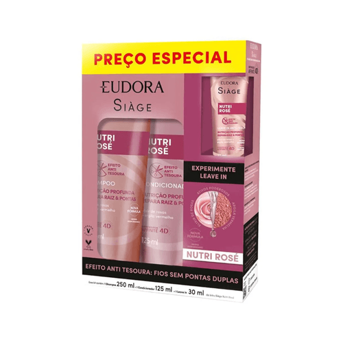 Shampoo Siàge Nutri Rosé 250ml + Condicionador 125ml e Leave-in 30ml