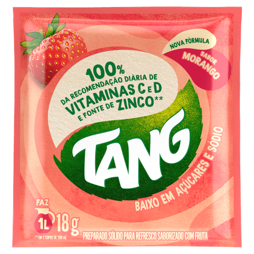 Preparado Sólido para Refresco em Pó Saborizado com Fruta Morango Tang Pacote 18g